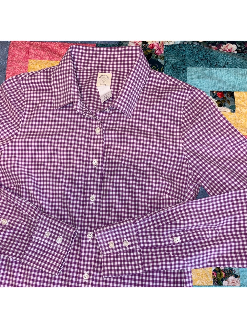 J.Crew The Perfect Shirt $79 Woman Size 2 Tall Purple Gingham Cotton ButtonDown - Picture 3 of 9